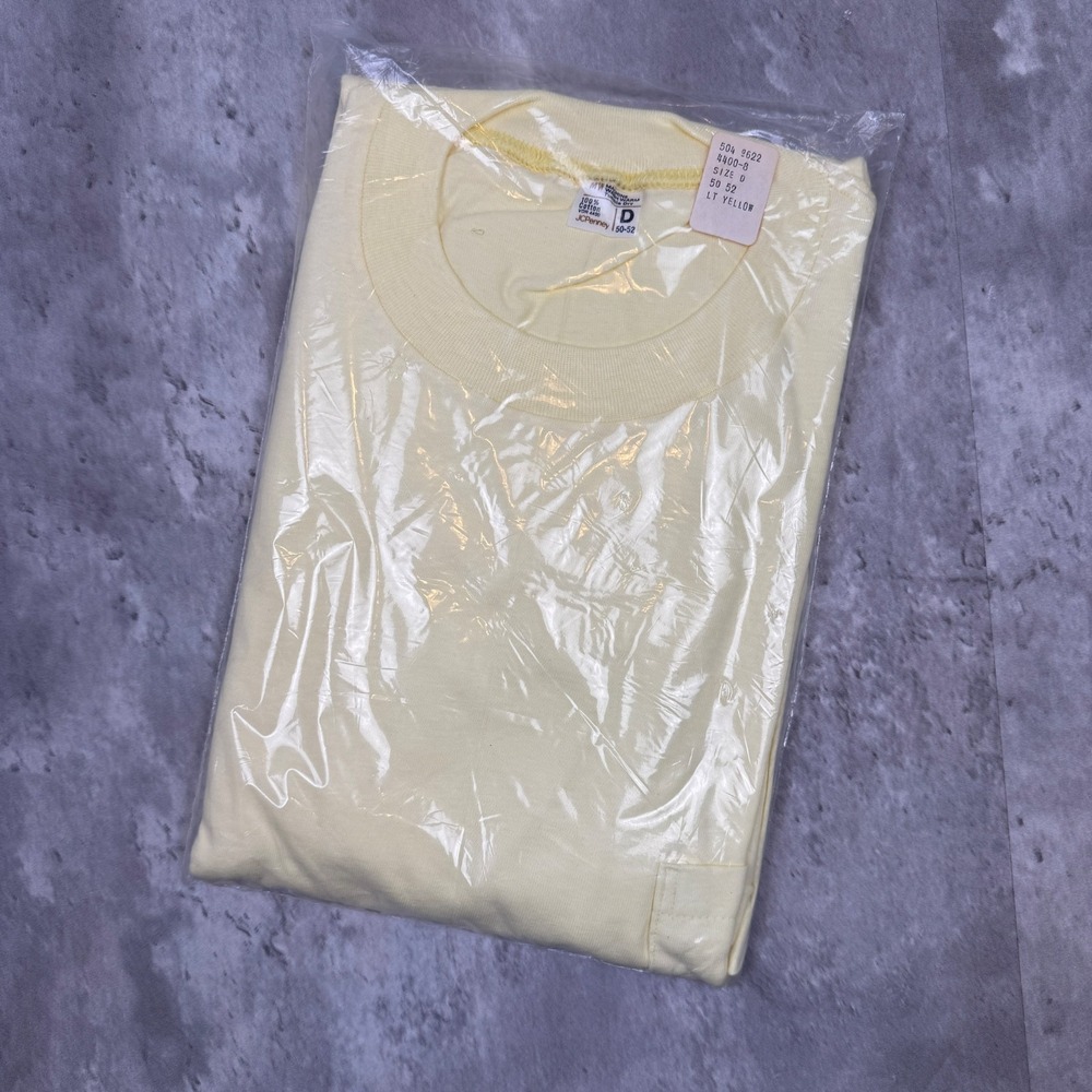 Vintage‎ JCPenney Pocket T-Shirt Men 2XL Yellow Short Sleeve Blank Deadstock 70s
